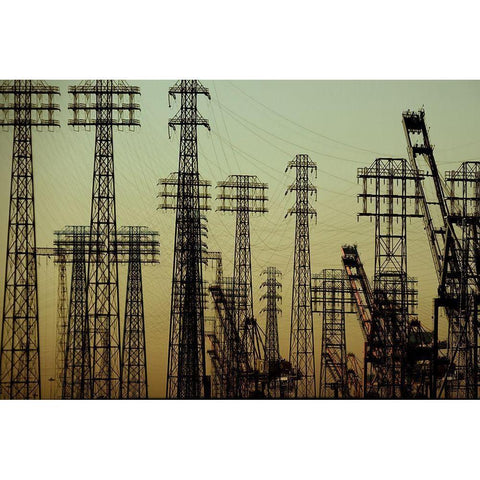 Electric Pylons White Modern Wood Framed Art Print by Kienitz, Bastian