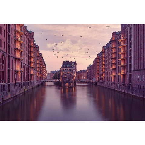 City Of Warehouses Gold Ornate Wood Framed Art Print with Double Matting by Kreiten, Mike