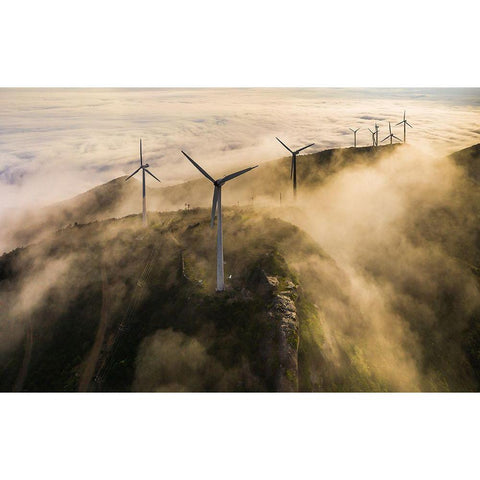 Wind Farm Black Modern Wood Framed Art Print with Double Matting by Liaoyuhan