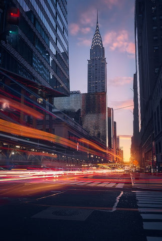 Good Morning Nyc White Modern Wood Framed Art Print with Double Matting by De La, Javier