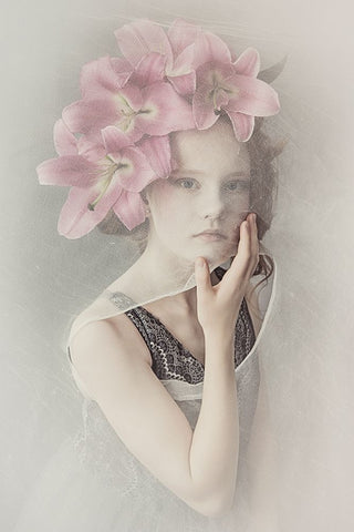 Mystery Girl White Modern Wood Framed Art Print with Double Matting by Kayen-Mouthaan, Carola