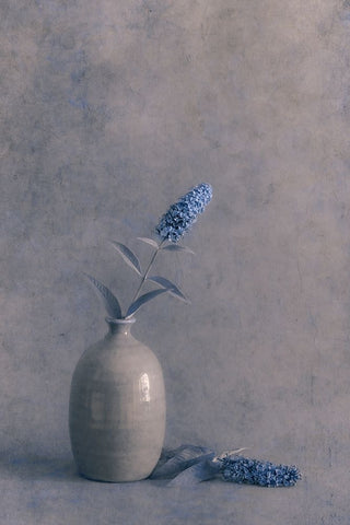 Blue Visions White Modern Wood Framed Art Print with Double Matting by Kiral, Cicek