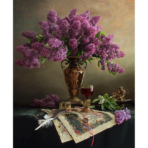 Still Life With Flowers Black Modern Wood Framed Art Print with Double Matting by Morozov, Andrey