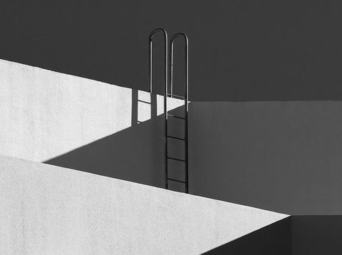 Rooftop Shadows White Modern Wood Framed Art Print with Double Matting by Hammer, Jacqueline