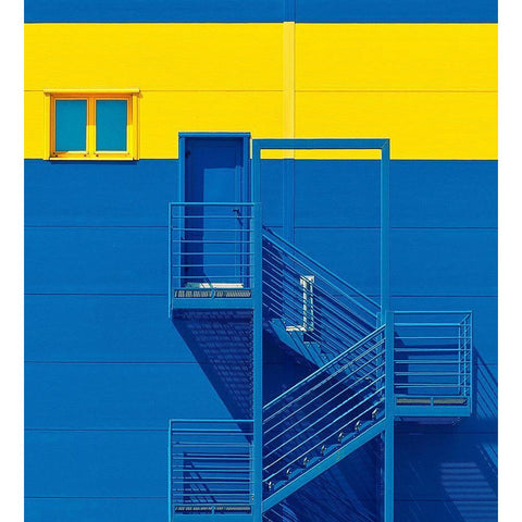 Blue Yellow White Modern Wood Framed Art Print by Bakotic, Igor