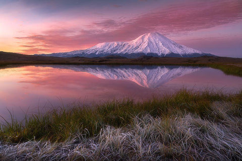 Frosty Morning At Tolbachik Volcano... White Modern Wood Framed Art Print with Double Matting by Kukrinov, Alexandr