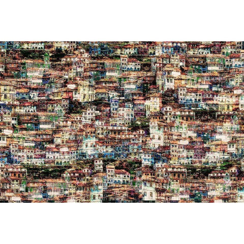 Cudillero Black Modern Wood Framed Art Print by W., Orkidea