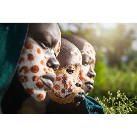 Three Surma,Ethiopia White Modern Wood Framed Art Print by Yosifov, Svetlin