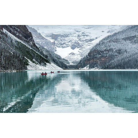 Peaceful Lake Louise Black Modern Wood Framed Art Print with Double Matting by Cornelis, Ann