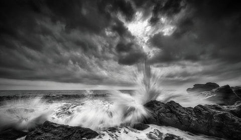 Splash Of Waves White Modern Wood Framed Art Print with Double Matting by Yamashita, Takafumi
