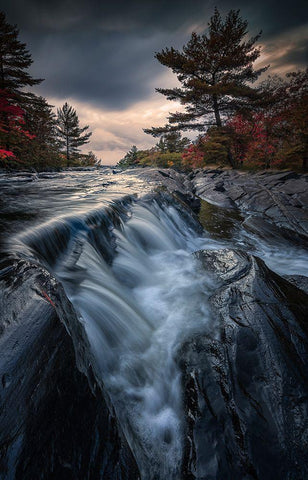 Autumn Getaways In Ontario White Modern Wood Framed Art Print with Double Matting by Deng, Larry