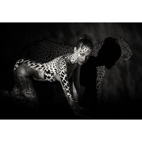 The Leopard Black Modern Wood Framed Art Print with Double Matting by Yang, James