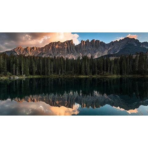 Sunset At Lake Carezza Black Modern Wood Framed Art Print with Double Matting by Aguaneigra