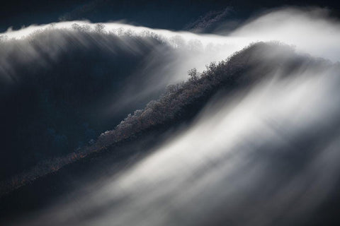 Waterfall Clouds And Hoarfrost Black Ornate Wood Framed Art Print with Double Matting by Takahashi, Ryuho