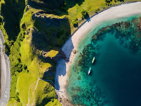 Two Boats White Modern Wood Framed Art Print with Double Matting by Chandra, Suwandi