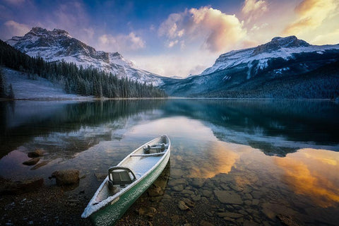First Snow Emerald Lake Black Ornate Wood Framed Art Print with Double Matting by Li, Yongnan