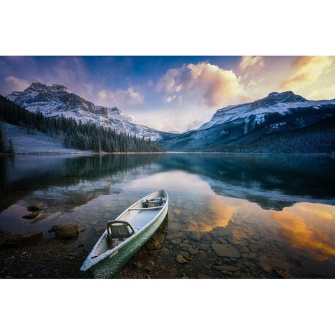 First Snow Emerald Lake Black Modern Wood Framed Art Print with Double Matting by Li, Yongnan