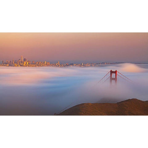 A Foggy Evening In San Francisco Black Modern Wood Framed Art Print with Double Matting by Hao, Jiang