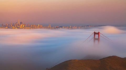 A Foggy Evening In San Francisco Black Ornate Wood Framed Art Print with Double Matting by Hao, Jiang