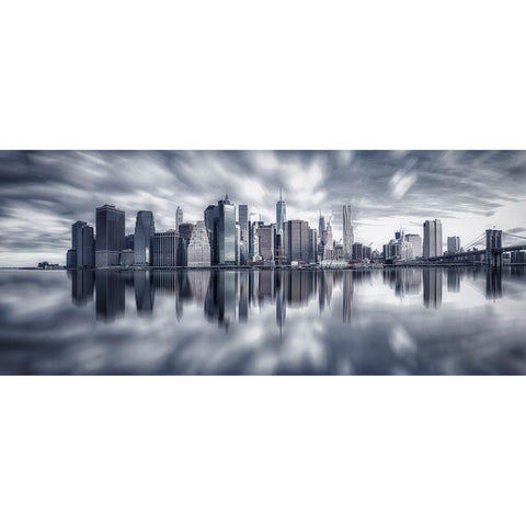 Manhattan Reflection Black Modern Wood Framed Art Print by Zheng, Michael
