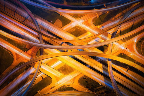 Electric City Black Ornate Wood Framed Art Print with Double Matting by Zheng, Michael