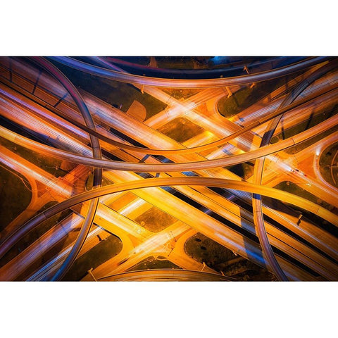 Electric City Black Modern Wood Framed Art Print with Double Matting by Zheng, Michael