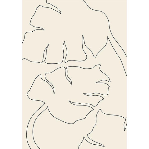 Monstera Outline Black Modern Wood Framed Art Print with Double Matting by 1x Studio