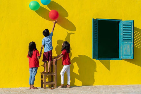 I Want Those Balloons! White Modern Wood Framed Art Print with Double Matting by Van Der, Anges