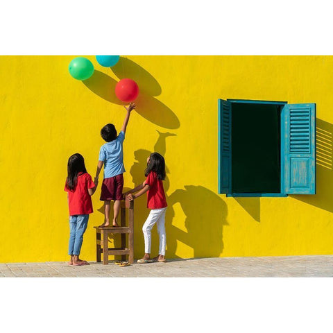 I Want Those Balloons! Black Modern Wood Framed Art Print with Double Matting by Van Der, Anges