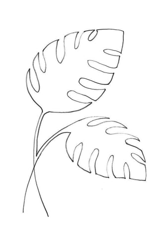 Monstera Lines White Modern Wood Framed Art Print with Double Matting by 1x Studio II