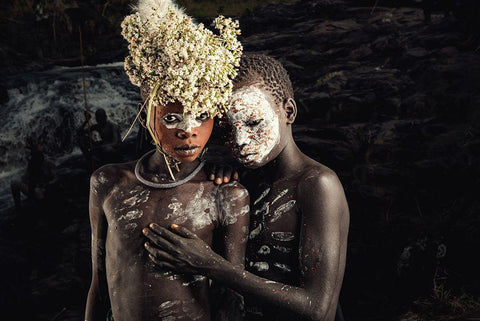 Suri Tribe With Traditional Black Ornate Wood Framed Art Print with Double Matting by Whanset, Chanwit