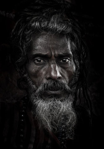 Saddhu Looking Without Seeing Black Ornate Wood Framed Art Print with Double Matting by Molina, Elena