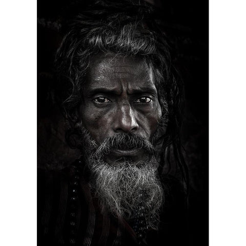 Saddhu Looking Without Seeing Gold Ornate Wood Framed Art Print with Double Matting by Molina, Elena