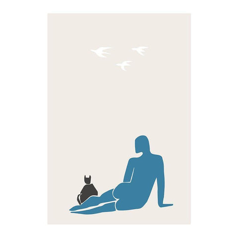 Woman And Cat White Modern Wood Framed Art Print by 1x Studio II