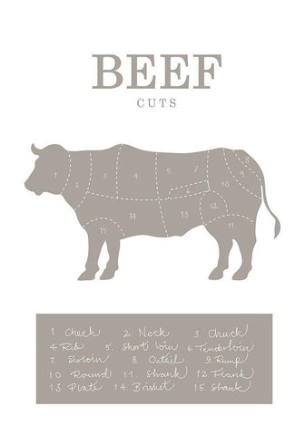 Beef Cuts White Modern Wood Framed Art Print with Double Matting by 1x Studio II