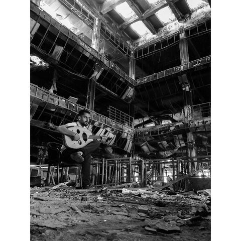 Music Over The Rubble Black Modern Wood Framed Art Print by Alibaroodi