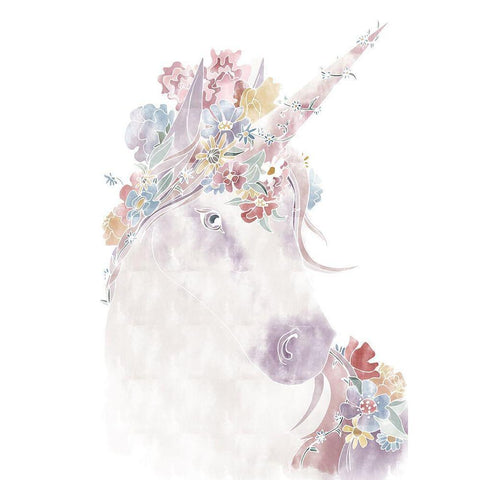 Unicorn Floral White Modern Wood Framed Art Print by 1x Studio II