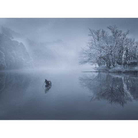 Sailing To The Fog White Modern Wood Framed Art Print by Guoji