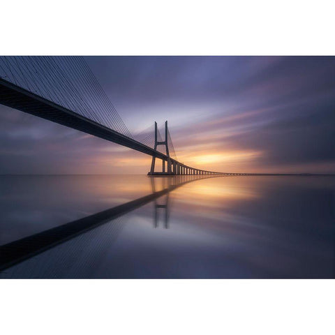 Sunrise Bridge Black Modern Wood Framed Art Print by Ruiz Dueso, Jorge