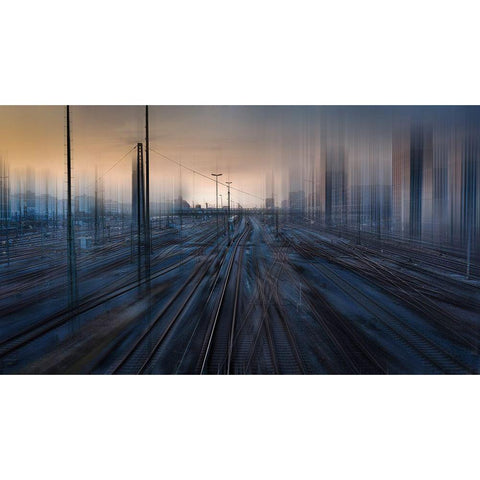 Tracks Black Modern Wood Framed Art Print by Reichelt, Dieter