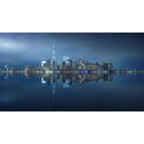 Ny Skyline White Modern Wood Framed Art Print by F. Turienzo, Carlos