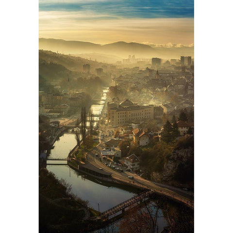 Sarajevo Sunset White Modern Wood Framed Art Print by Dan, Bez