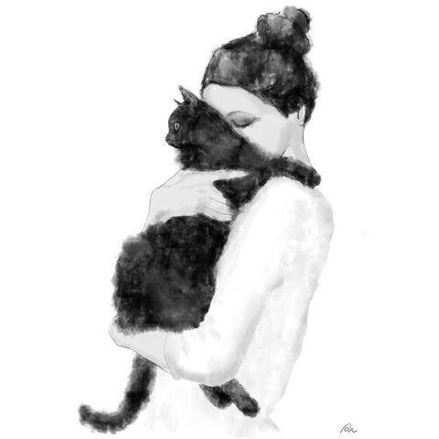 Cat Lover Black Modern Wood Framed Art Print with Double Matting by 1x Studio II