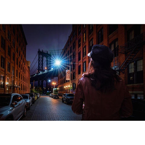 Manhattan Bridge Black Modern Wood Framed Art Print with Double Matting by Foto, Patrick