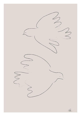 Two Doves White Modern Wood Framed Art Print with Double Matting by 1x Studio II