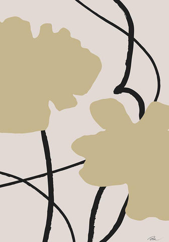 Beige Flowers 02 White Modern Wood Framed Art Print with Double Matting by 1x Studio II