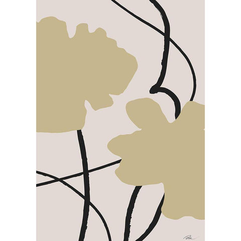 Beige Flowers 02 Black Modern Wood Framed Art Print by 1x Studio II