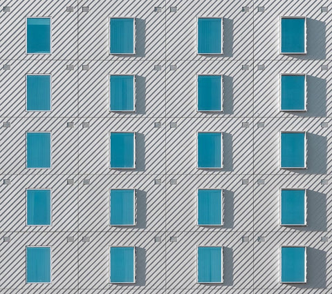 Teal Windows White Modern Wood Framed Art Print with Double Matting by Khorsand, Parsoa
