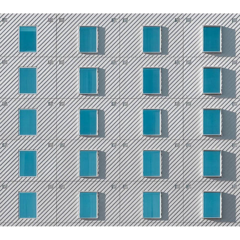 Teal Windows White Modern Wood Framed Art Print by Khorsand, Parsoa