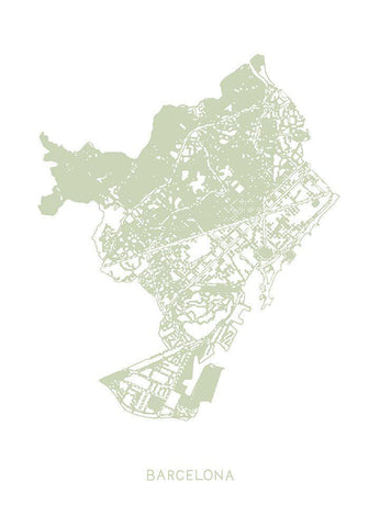 Barcelona Map White Modern Wood Framed Art Print with Double Matting by 1x Studio II